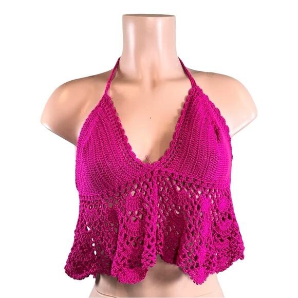 Bouique Tops - Crochet Halter Top in Vibrant Pink